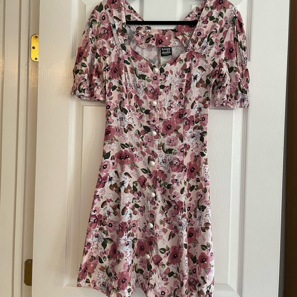 Knapp Studio Vintage 80s/90s Floral Mini Skater Dress with Pearl Buttons